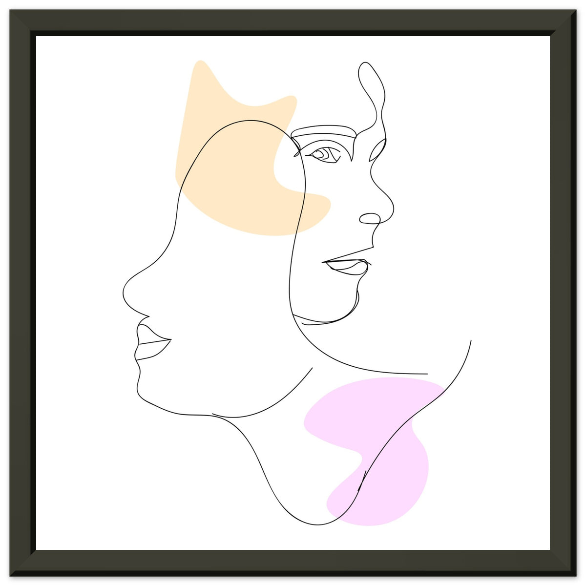 Mirrored Elegance - Artistic Line Faces in Gentle Tones - 30x30 cm 12x12″ - Metal Framed Posters