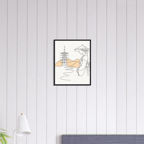 Serene Japanese Elegance - Framed Line Art - - Wooden Framed Posters