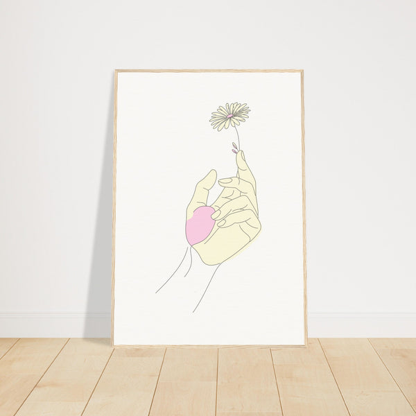 Artistic Grace - Hand & Flower Poster in Pine Wood Frame - 70x100 cm 28x40″ Wood frame - Wooden Framed Posters