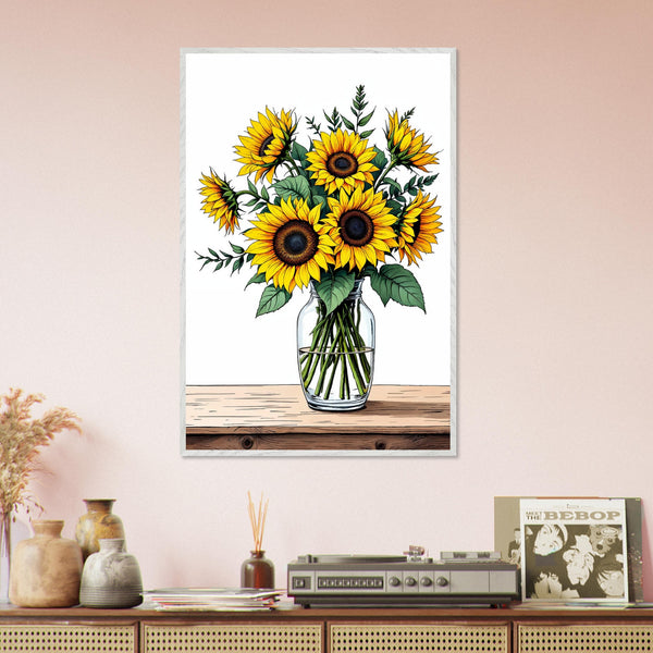 Golden Blooms - Sunflower Bouquet Wall Art - White frame - Framed Posters