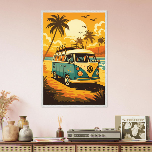 Retro Roadtrip – Wooden Framed Poster Gift for Dreamers - - Wooden Framed Posters