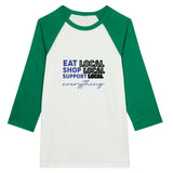 Support Local - Unisex 3/4 Sleeve Raglan Tee - White and Kelly -