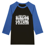 Caffeine & Sarcasm Raglan - For the Bold and Witty - Black and True Royal - T-shirts