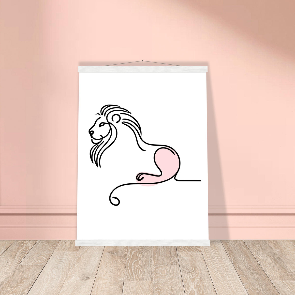 Regal Simplicity - Minimalist Lion Design - 45x60 cm 18x24″ White wall hanger - Posters With Hanger