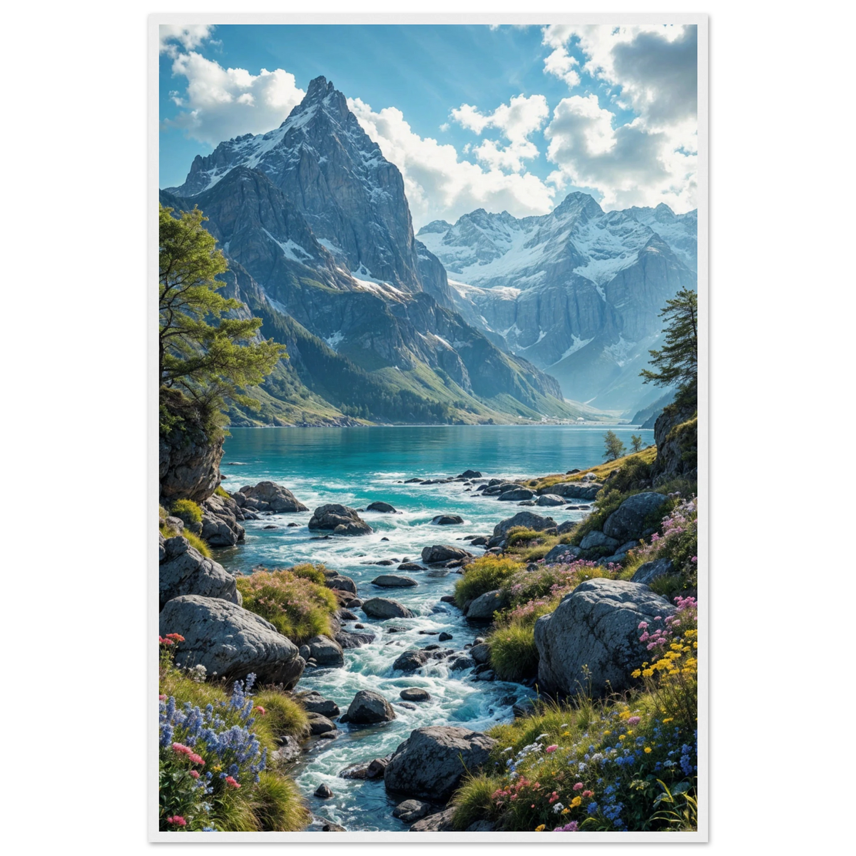 Gift Calm – Mountain River Landscape Poster for Home - - Wooden Framed Posters