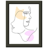 Mirrored Elegance - Artistic Line Faces in Gentle Tones - 15x20 cm 6x8″ - Metal Framed Posters