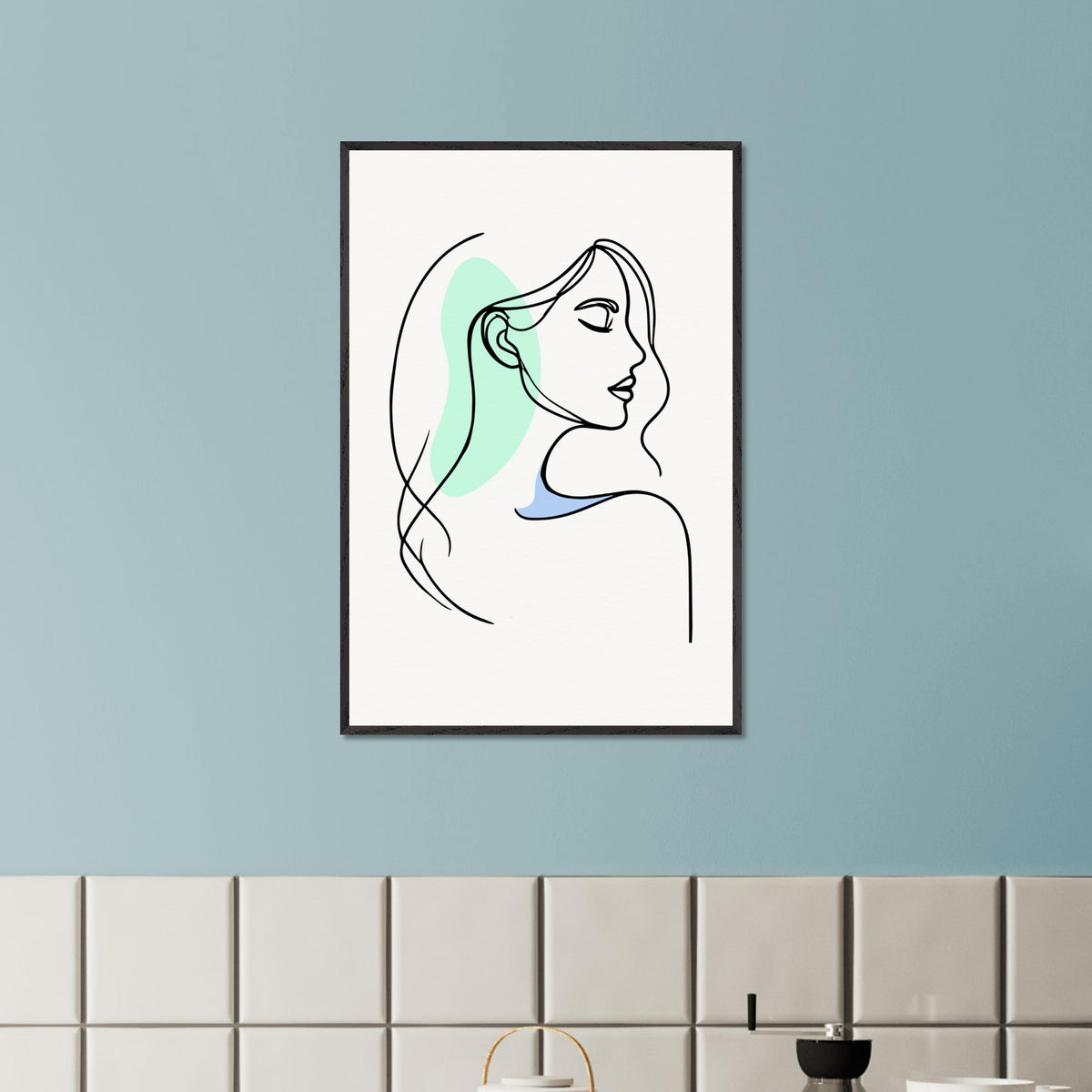 Elegance in Line - Minimalist Female Profile Art - - Wooden Framed Posters