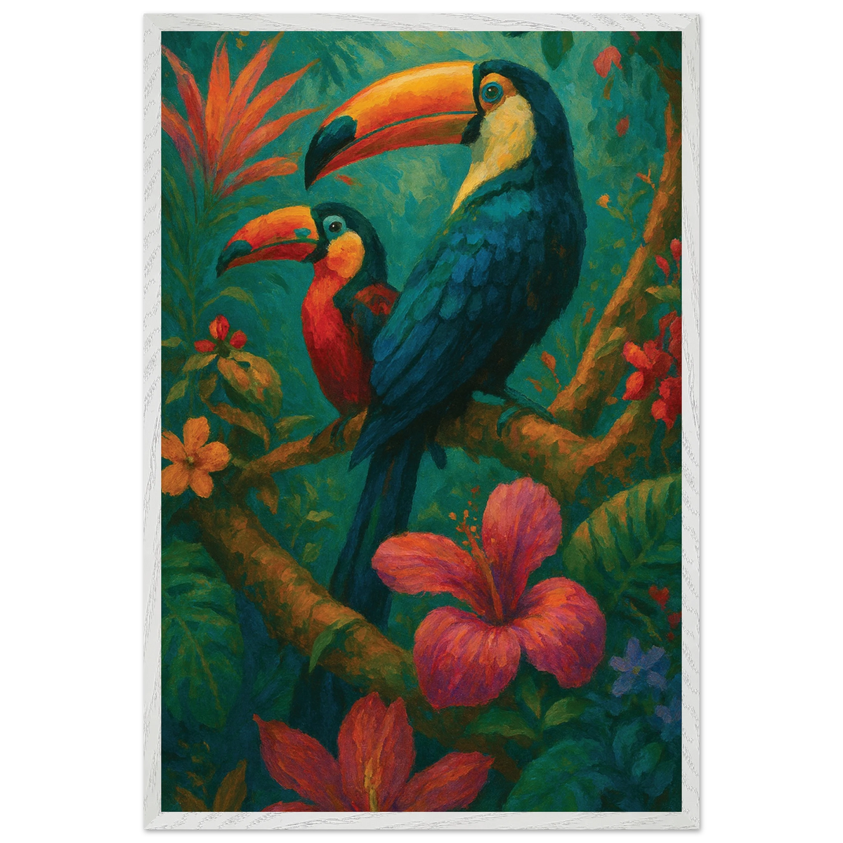 Tropical Toucans Wooden Framed Poster – Jungle Art Gift - White frame - Wooden Framed Posters
