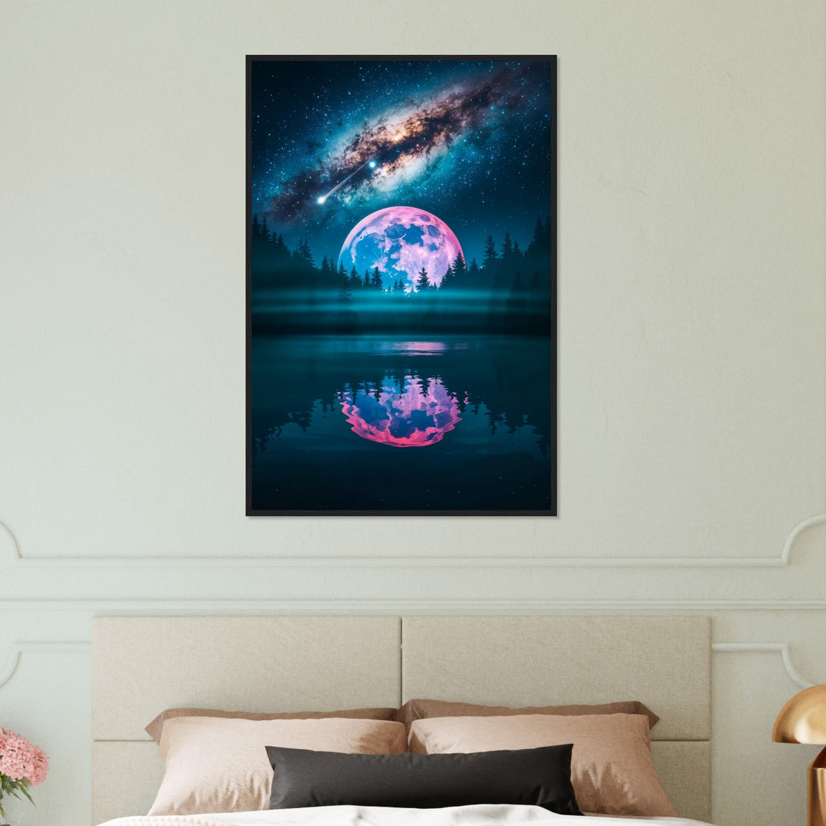 Tranquil Moonscape - Framed Galaxy Artwork - Black frame 60x90 cm 24x36″ - Wooden Framed Posters