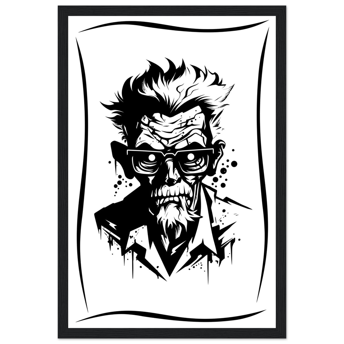 Edgy Artistry - Black and White Character - 30x45 cm 12x18″ Black frame - Wooden Framed Posters