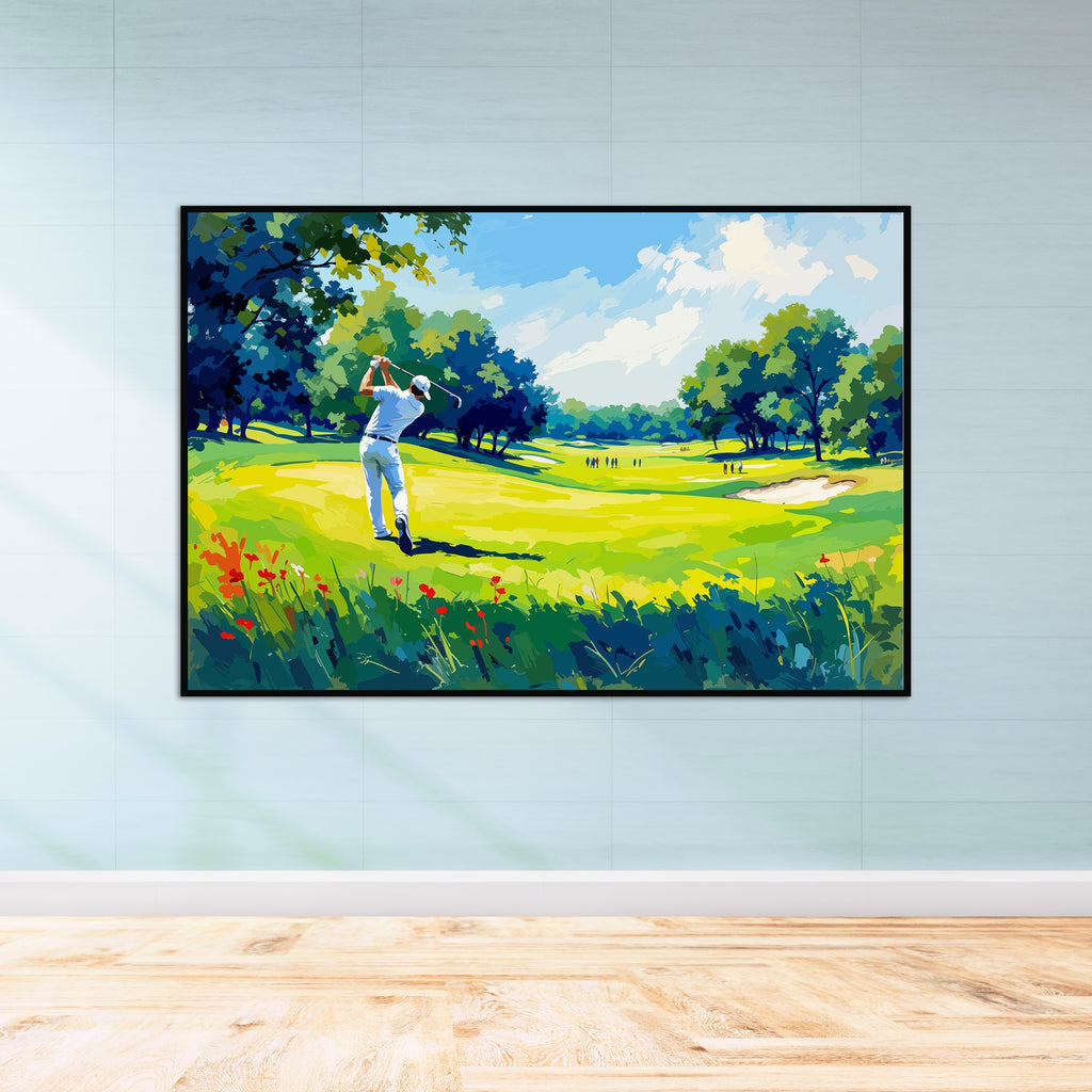 Golfer’s Perfect Swing Scene - - Framed Posters