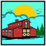 Countryside Sunrise - A Nostalgic Barn Scene - 50x50 cm 20x20″ Black frame - Wooden Framed Posters