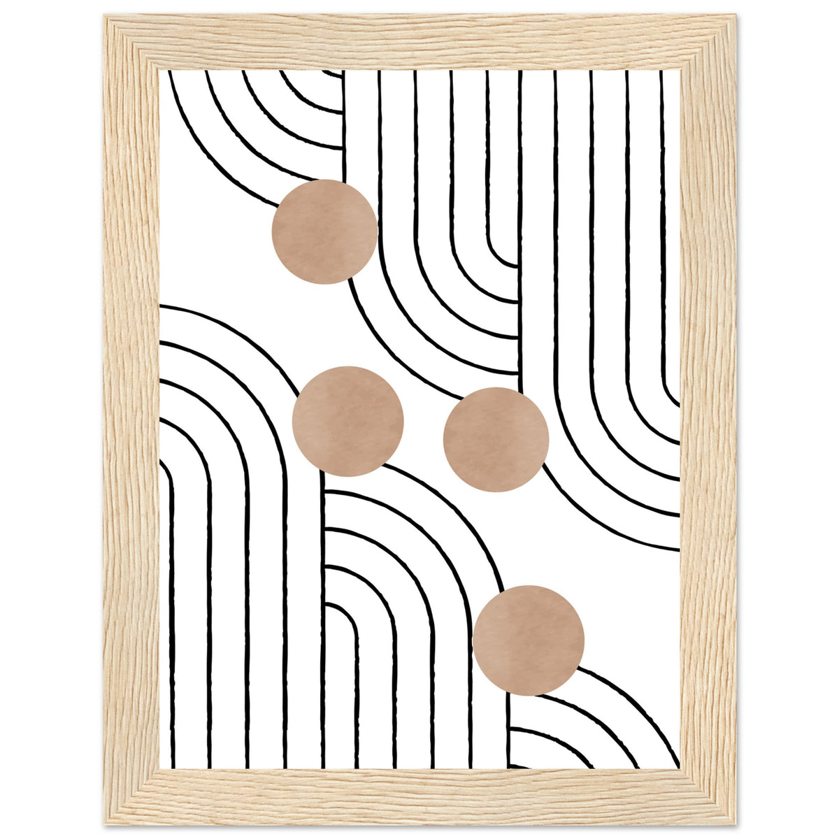 Timeless Elegance - Abstract Line Art with Natural Tones - 15x20 cm 6x8″ Wood frame - Wooden Framed Posters