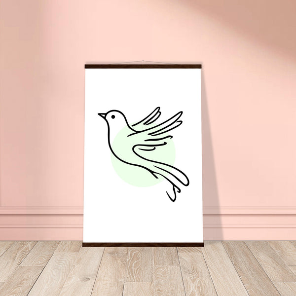 Serene Wings - Bird Art Poster with Magnetic Wooden Hanger - 60x90 cm 24x36″ Dark wood wall hanger - Posters With Hanger