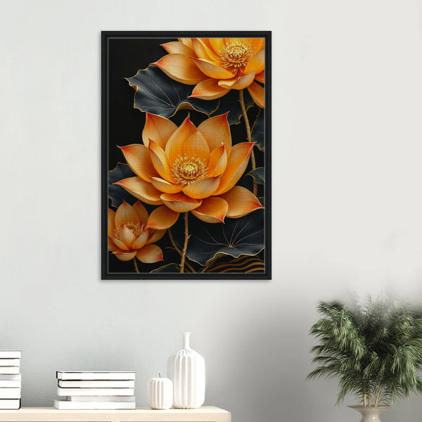 Golden Bloom Framed Canvas – A Memorable Gift - Black frame - Canvas