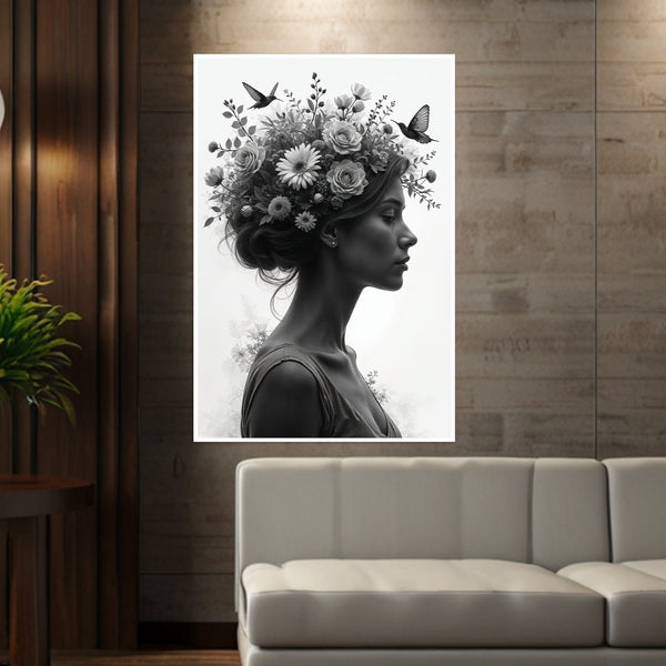 Floral Muse in Monochrome - 24x36 - Framed Posters