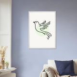 Grace in Flight - Bird Line Art Wooden Framed Poster - 50x70 cm 20x28″ White frame - Wooden Framed Posters