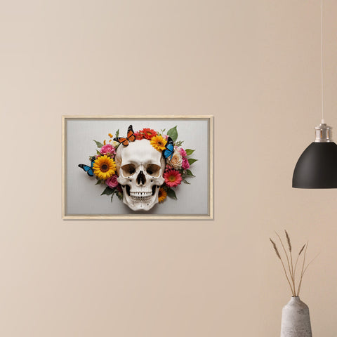 Image of Life and Death - Skull with Vibrant Flowers and Butterflies