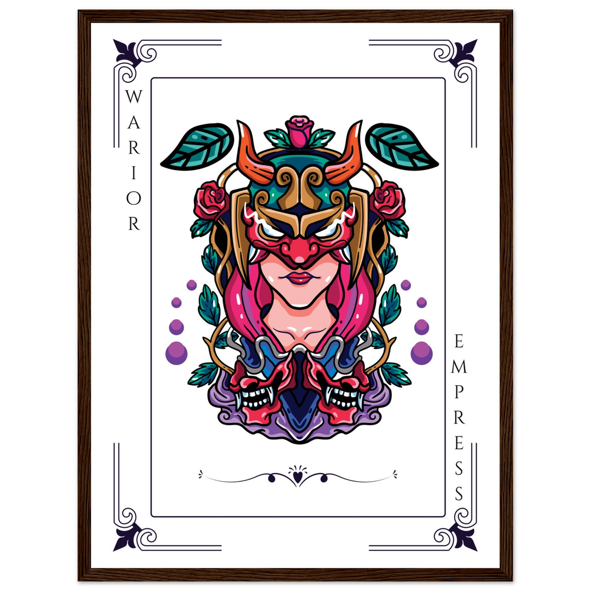 Artistry Unleashed - Warrior, Sacred Bull, and Tiger Spirit - 45x60 cm 18x24″ Dark wood frame Warior Empress - Wooden Framed Posters