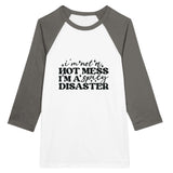 Spicy Disaster Unisex Raglan T-Shirt - White and Asphalt -