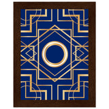 Art Deco Elegance - Blue & Gold Geometric Framed Print - 15x20 cm 6x8″ Dark wood frame - Wooden Framed Posters