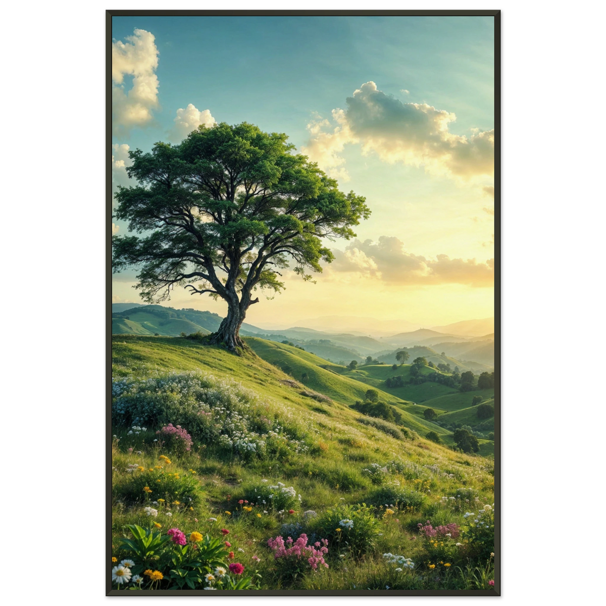 Lone Tree Vista - Serene Landscape Framed Poster - - Metal Framed Posters