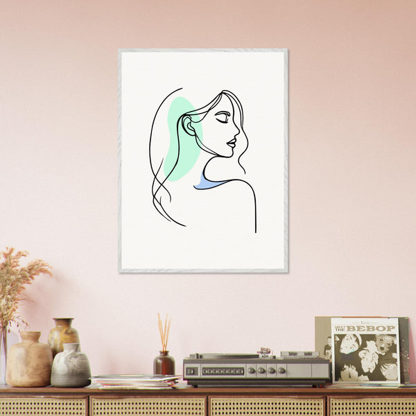 Elegance in Line - Minimalist Female Profile Art - 60x80 cm 24x32″ White frame - Wooden Framed Posters