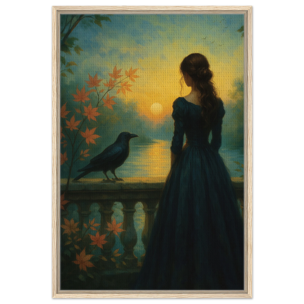 Twilight Story – Woman & Raven Framed Canvas - - Canvas
