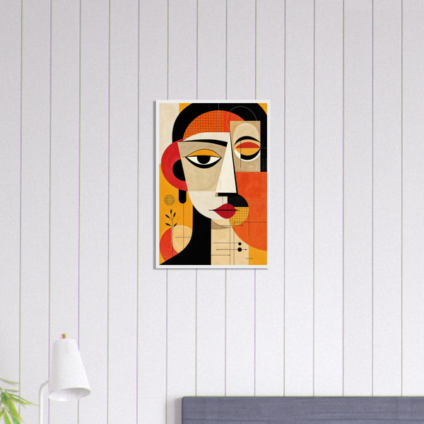 Warm Tones Geometric Portrait Wall Decor - White frame 40x60 cm 16x24″ - Wooden Framed Posters