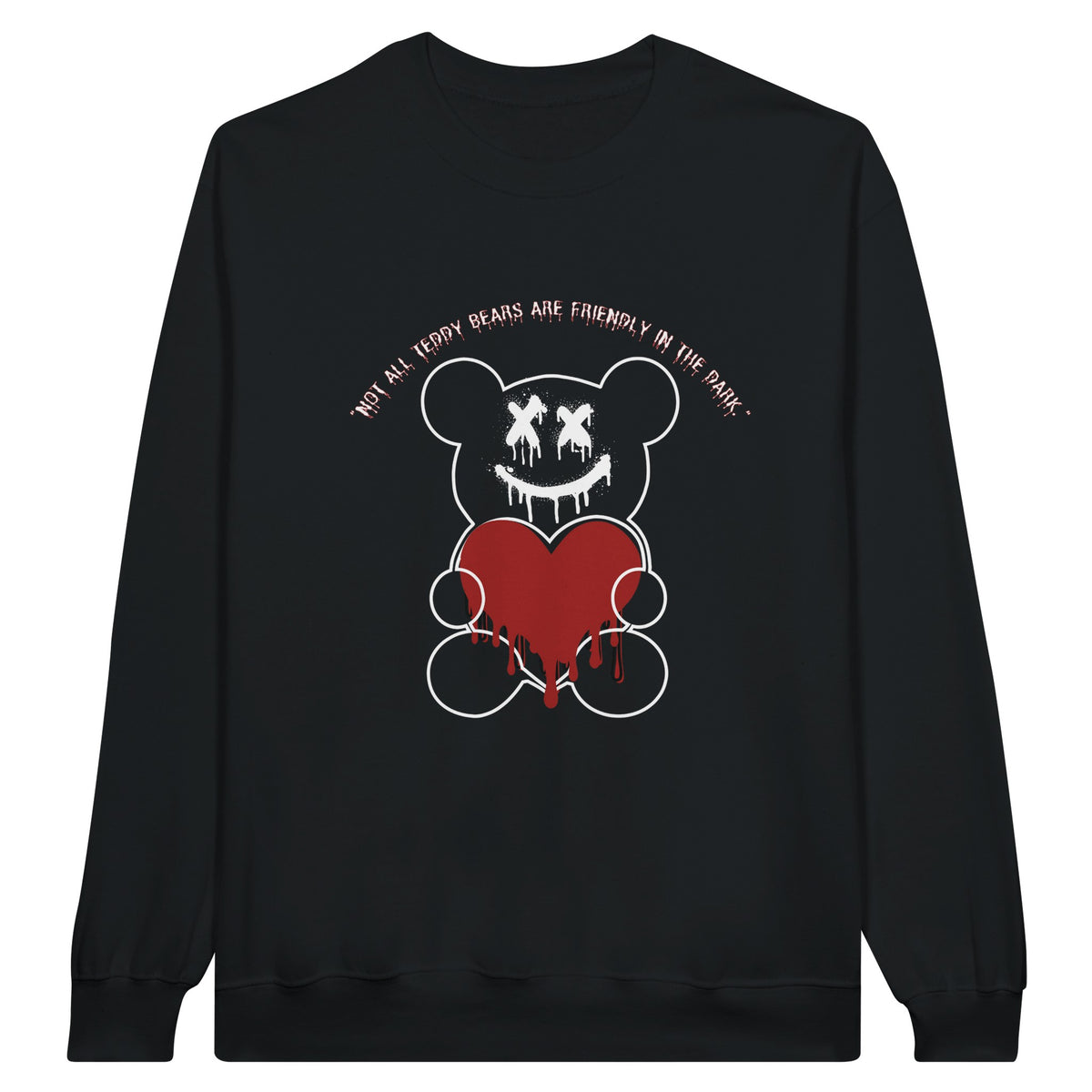 Heartfelt Warning - Unfriendly Teddy - Black - Crewneck Sweatshirts