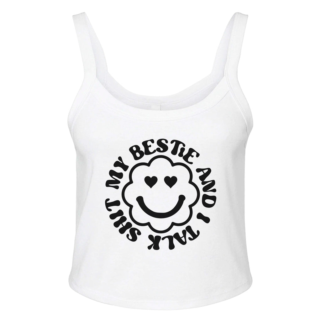 Friendship Chronicles - 'My Bestie and I Talk Shit' Cotton Comfort - solid wht blend - Tank Tops