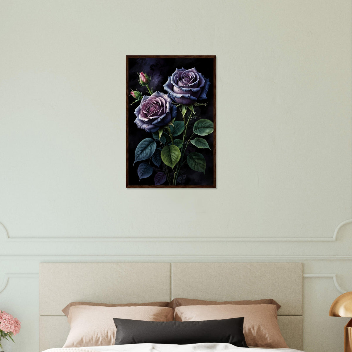 Shadow Bloom - Dark Floral Framed Artwork - Dark wood frame 40x60 cm 16x24″ - Wooden Framed Posters