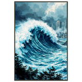 City & Tempest - Powerful Wave Art Print - - Metal Framed Posters