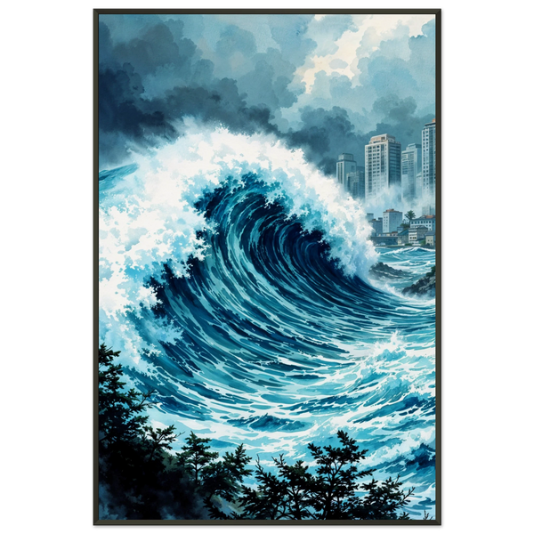 City & Tempest - Powerful Wave Art Print - - Metal Framed Posters