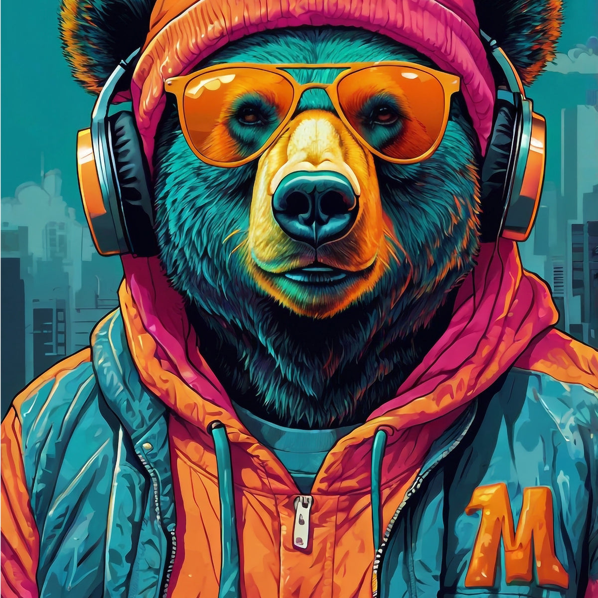 Hipster Beats - Bear & Panda - - Framed Posters