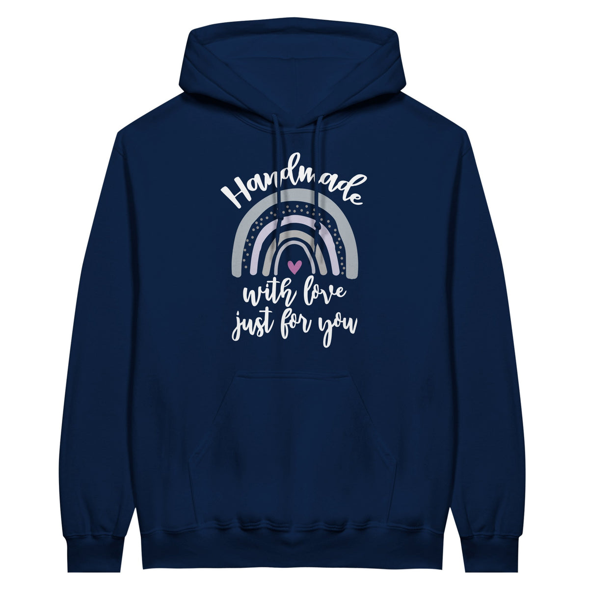 Handmade with Love - Rainbow Text Unisex Hoodie - Navy - Hoodies