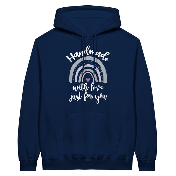 Handmade with Love - Rainbow Text Unisex Hoodie - Navy - Hoodies