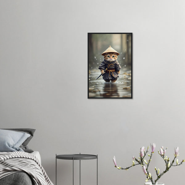 Samurai Kitty - Zen Warrior Framed Art - 40x60 cm 16x24″ Black frame - Wooden Framed Posters