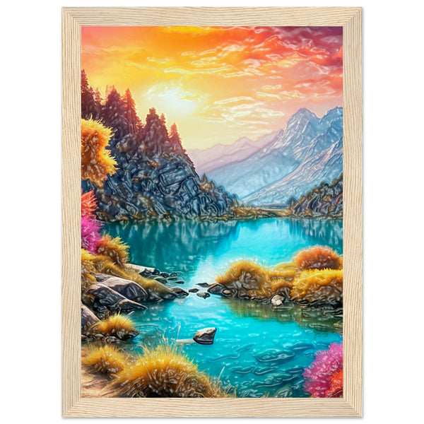 Mountain Serenity - Tranquil Landscape Art - A4 21x29.7 cm 8x12″ Wood frame - Wooden Framed Poster