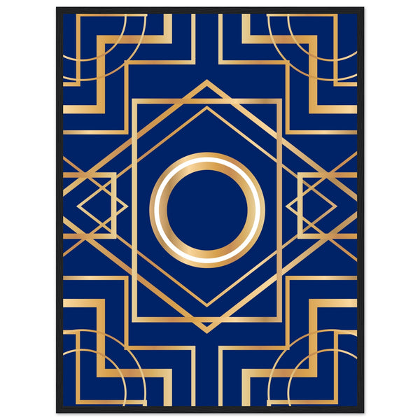 Art Deco Elegance - Blue & Gold Geometric Framed Print - 60x80 cm 24x32″ Black frame - Wooden Framed Posters