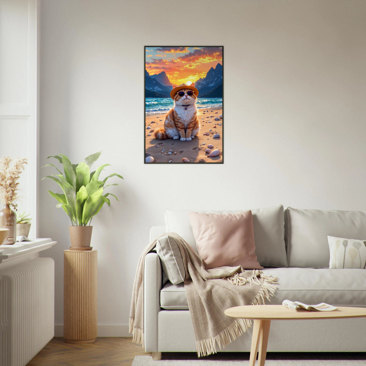 Sunset Serenity - Coastal Cat Framed Poster - - Metal Framed Posters