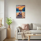 Sunset Serenity - Coastal Cat Framed Poster - - Metal Framed Posters