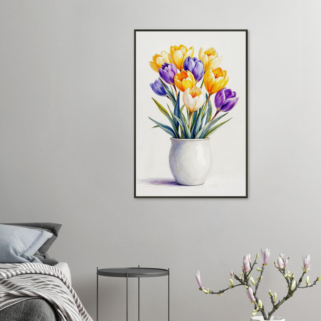 Spring Blooms - A Vase of Crocus Charm - 60x90 cm 24x36″ - Framed Posters