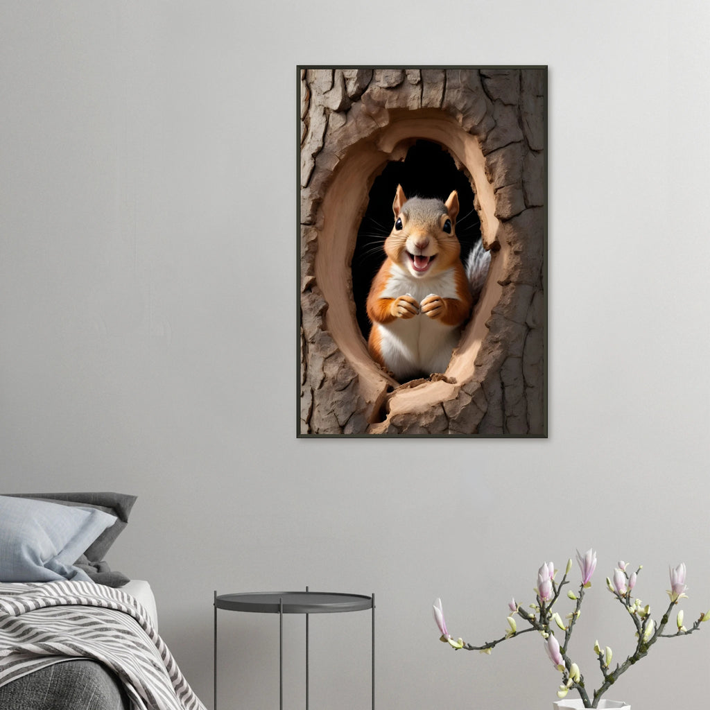 Nutty Grin - Delightful Squirrel Art for Your Home - 60x90 cm 24x36″ - Metal Framed Posters