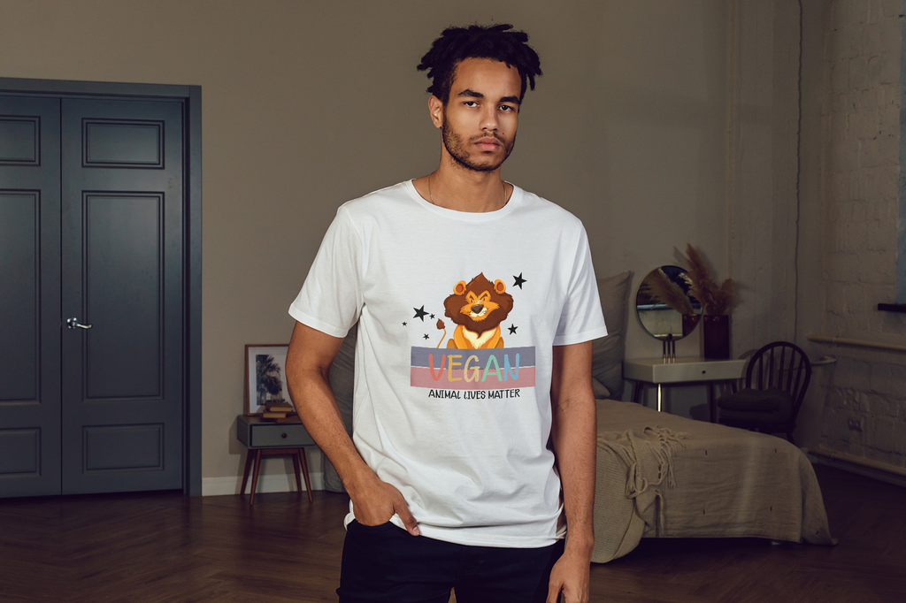 Wild Compassion - Vegan Lion Graphic Tee - - Print Material