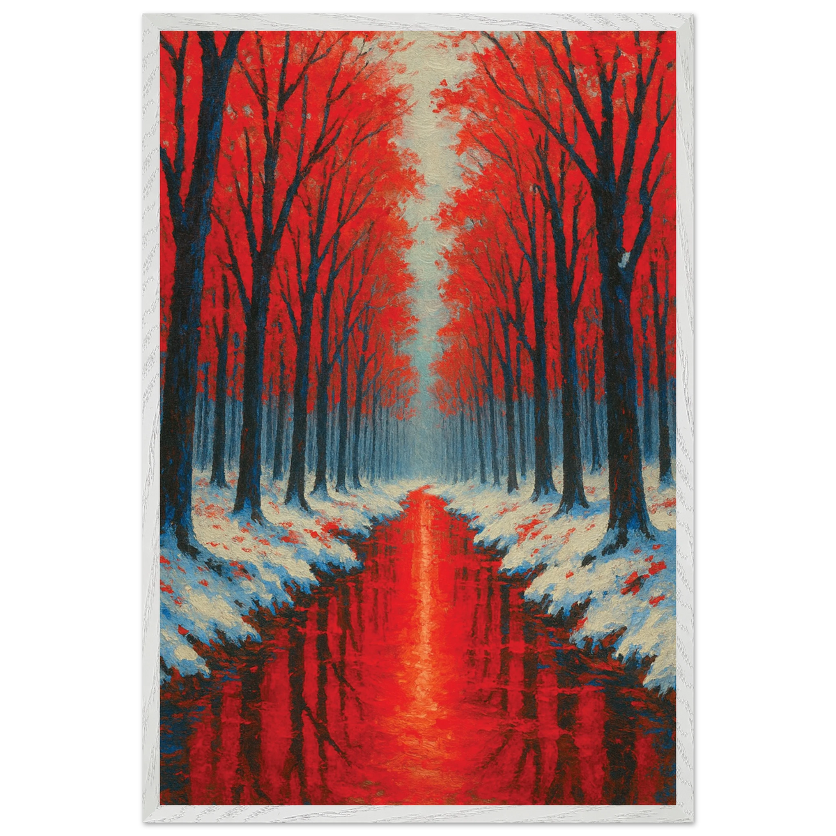 Wooden Framed Poster – Red Trees Winter Gift - - Wooden Framed Posters