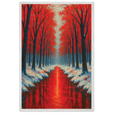 Wooden Framed Poster – Red Trees Winter Gift - - Wooden Framed Posters