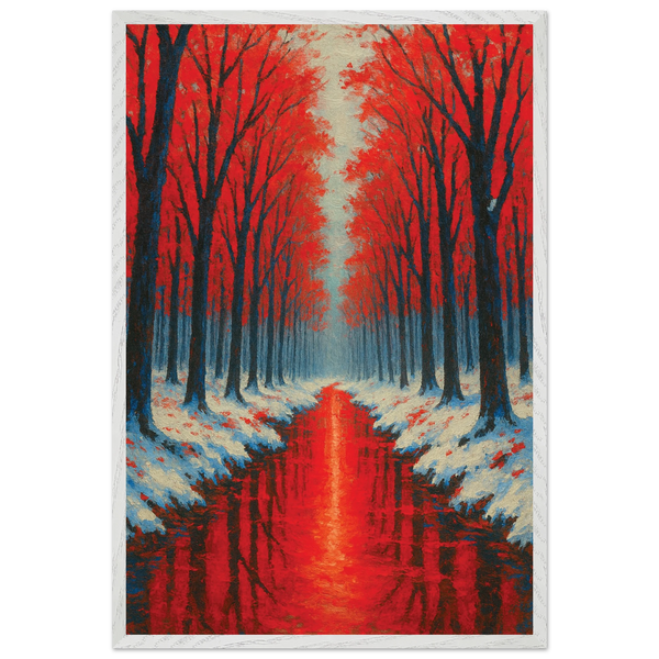 Wooden Framed Poster – Red Trees Winter Gift - - Wooden Framed Posters