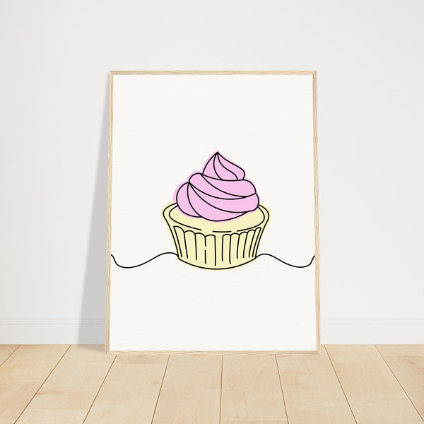 Cupcake Delight - Minimalist Pink Frosting Art - 60x80 cm 24x32″ Wood frame - Wooden Framed Posters