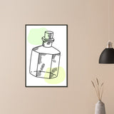 Vintage Charm - Line Art Bottle with Pastel Accents - - Metal Framed Posters